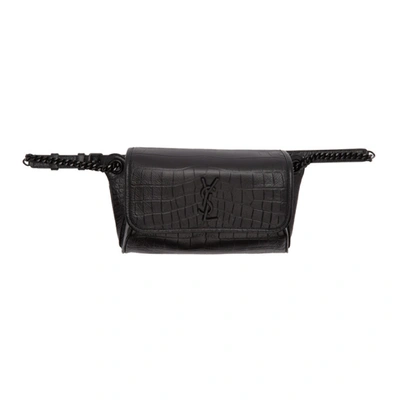 Saint Laurent Niki Medium Glossed Croc-effect Leather Belt Bag In 1000 Black
