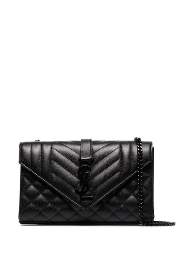 Saint Laurent Envelope Small Quilted Textured-leather Shoulder Bag In Black