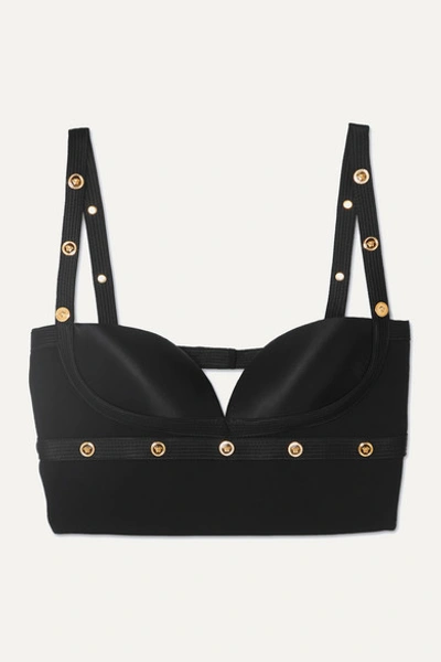 Versace Embellished Satin And Crepe Bustier Top In Black