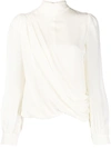 Michael Michael Kors Wrap-effect Draped Silk Crepe De Chine Blouse In White