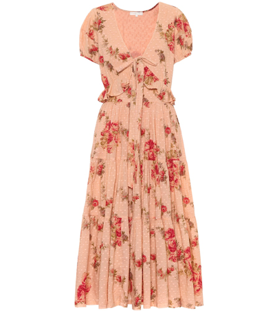 Loveshackfancy Carlton Tiered Floral-print Swiss-dot Cotton Midi Dress In Pink