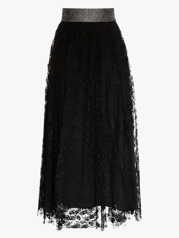 Christopher Kane Crystal-embellished Pleated Lace Midi Skirt In Black ...