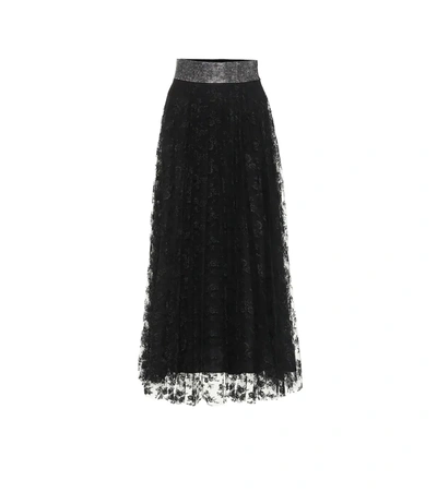 Christopher Kane Crystal-embellished Pleated Lace Midi Skirt In Black
