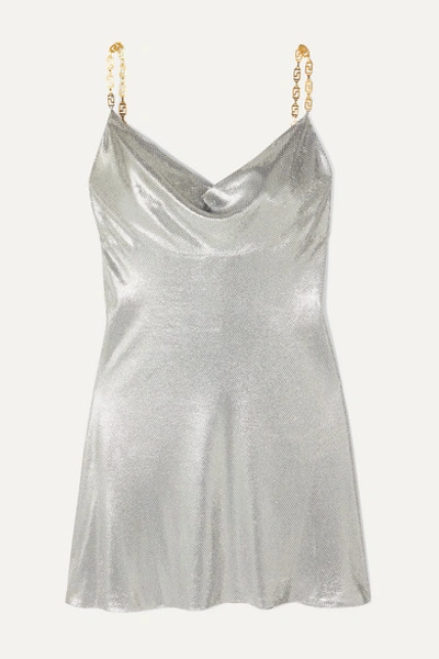 Versace Embellished Satin Mini Dress In Silver | ModeSens