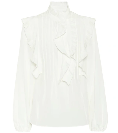 Chloé Ruffled Pintucked Silk Crepe De Chine Blouse In Iconic Milk