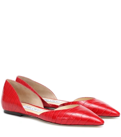 Jimmy Choo Esther Croc-effect Leather Ballet Flats In Red