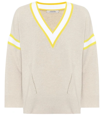 Dorothee Schumacher Contrast V-neck Cable Knit Top In Beige