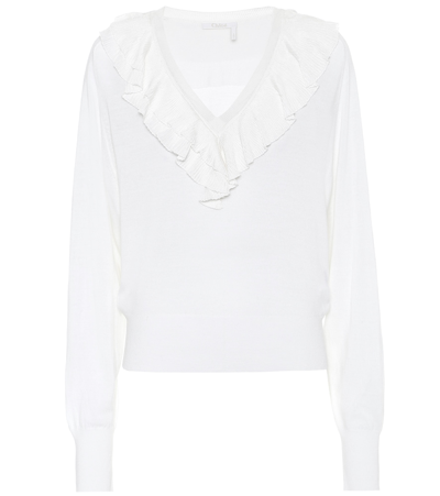 Chloé Ruffled Wool Sweater In White