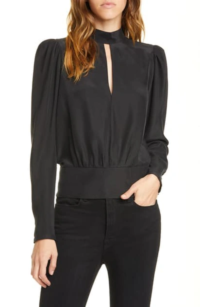 Frame Luxe Keyhole-front Long-sleeve Top In Noir