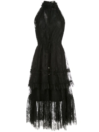 Alexis Magdalina Pleated Lace Halter Cocktail Dress In Black