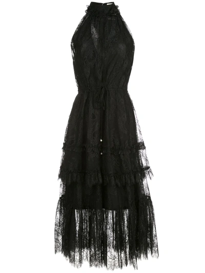 Alexis Magdalina Pleated Lace Halter Cocktail Dress In Black | ModeSens