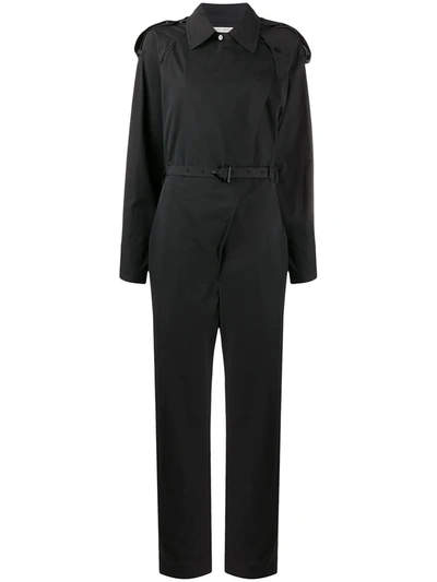 Bottega Veneta Belted Cotton-blend Wide-leg Trench Jumpsuit In Black