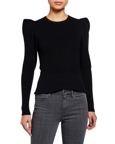 Frame Puff-sleeve Rib Feminine Sweater In Noir