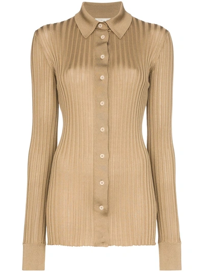 Bottega Veneta Light Weight Silk Rib Sweater In Brown