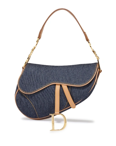 Dior Denim Canvas Saddle Bag In Blue