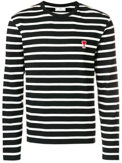 Ami Alexandre Mattiussi Logo-appliquéd Striped Cotton-jersey T-shirt In Black