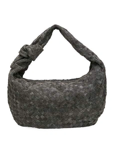 Bottega Veneta Bv Jodi Large Intrecciato Suede Hobo Bag In Medium Gray