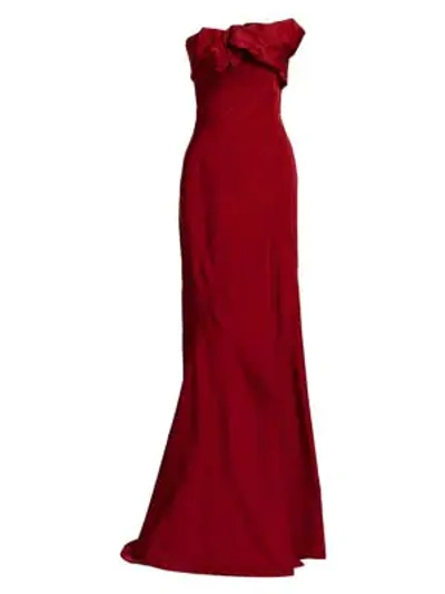 Oscar De La Renta Ruffled Taffeta Strapless Gown In Merlot