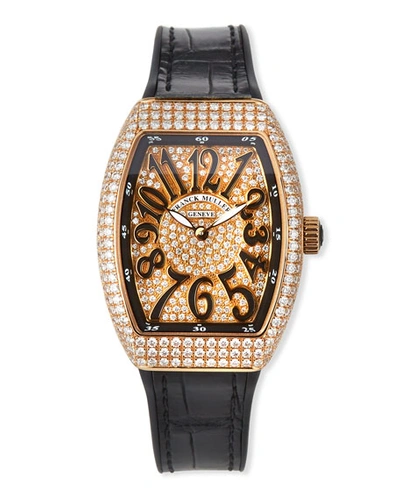 Franck Muller Vanguard All-diamond Watch W/ Alligator Strap