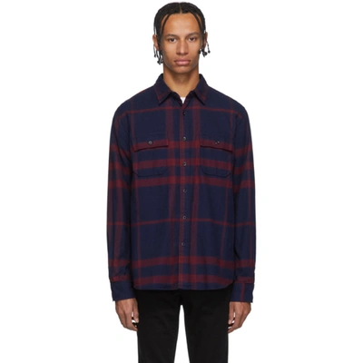 Frame Refined Classic Fit Plaid Flannel Button-up Shirt In Navy Multi