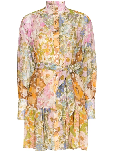 Zimmermann Super Eight Floral Print Long Sleeve Lantern Minidress In Multicolor