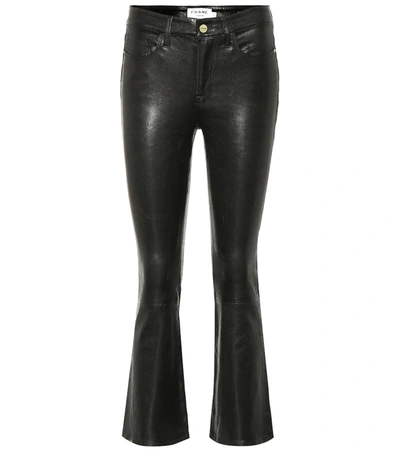 Frame Crop Mini Boot Lamb Leather Pants In Washed Black