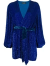 Retroféte Gabrielle Blue Sequin Mini Wrap Dress