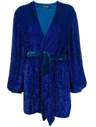 Retroféte Gabrielle Blue Sequin Mini Wrap Dress