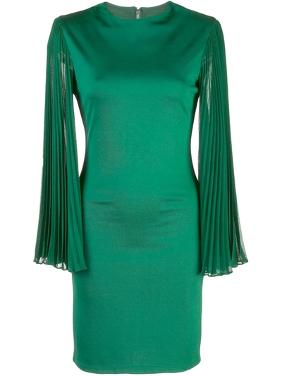 Alice And Olivia Zaya Pleated Georgette-paneled Stretch-jersey Mini Dress In Green