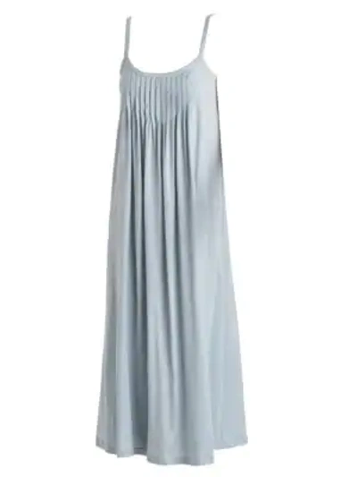 Hanro Juliet Pleated Long Spaghetti Gown In Aquamarine