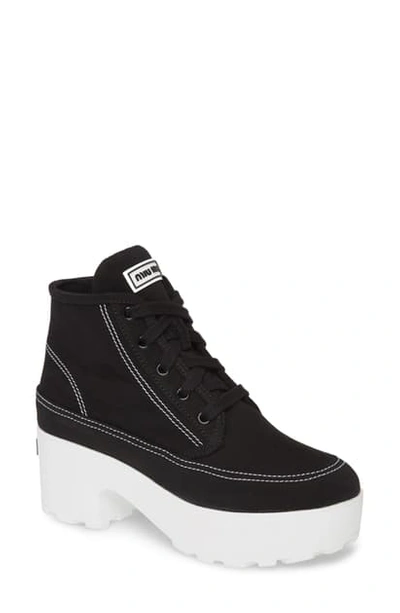 Miu Miu Women's Canvas Platform Sneakers In Black