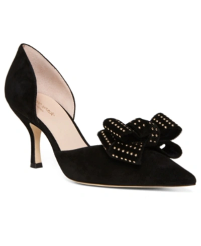 Kate Spade New York Women's Sterling Studded Bow Pointed-toe Pumps In Black Suede