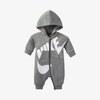 Nike Baby Hooded Coverall In Grey