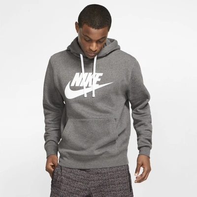 Nike Men's  Sportswear Club Fleece Graphic Pullover Hoodie In Charcoal Heather/ White