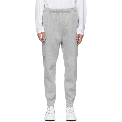 Nike Grey Fleece Sportswear Club Cargo Lounge Pants In Dark Grey Heather/dark Steel Grey/white