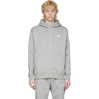 Nike Sportswear Club Logo-embroidered Cotton-blend Jersey Zip-up Hoodie In Dark Grey Heather/white