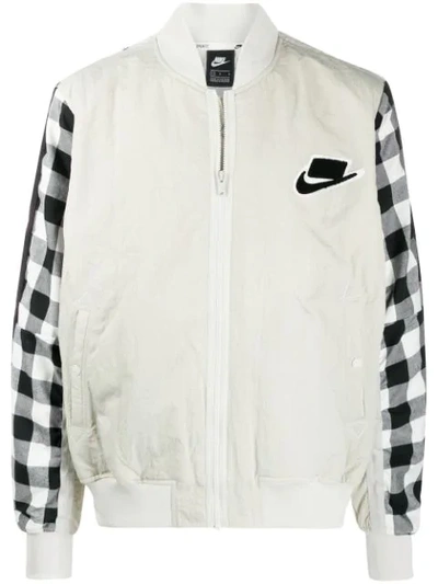 Nike Nsw Check-sleeves Bomber Jacket In Neutrals