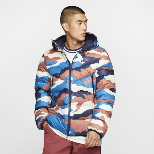 nike sportswear down fill windrunner printed hooded puffer jacket