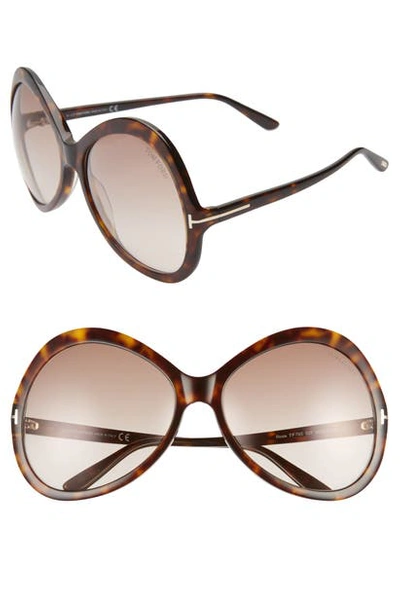 Tom Ford Rose 63mm Gradient Oversize Round Sunglasses In Dark Havana/ Gradient Brown