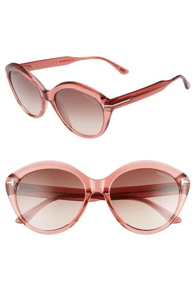 Tom Ford Maxine 56mm Gradient Round Sunglasses In Shiny Pink/ Gradient Brown