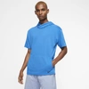 Nike Yoga Dri-fit Men's Short-sleeve Pullover Hoodie In Blue
