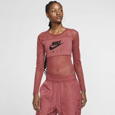 Nike Air Womens Long-sleeve Mesh Bodysuit In Red | ModeSens