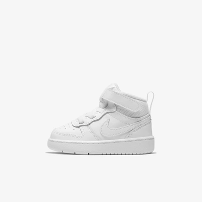 Nike Little Kids Court Borough Mid 2 Stay-put Closure Casual Sneakers From Finish Line In White,white,white