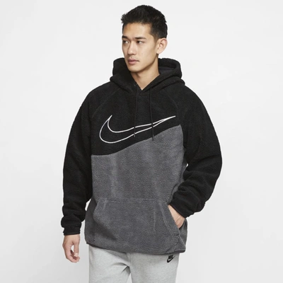 Nike Sportswear Swoosh Sherpa Pullover Hoodie In Black | ModeSens