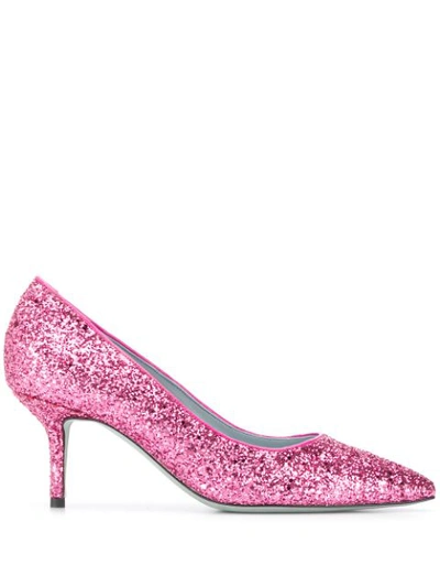 Chiara Ferragni Pumps In Glitter Fabric In Fuchsia