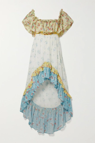 Loveshackfancy Alexia Asymmetric Ruffled Floral-print Cotton-gauze Dress In Multi