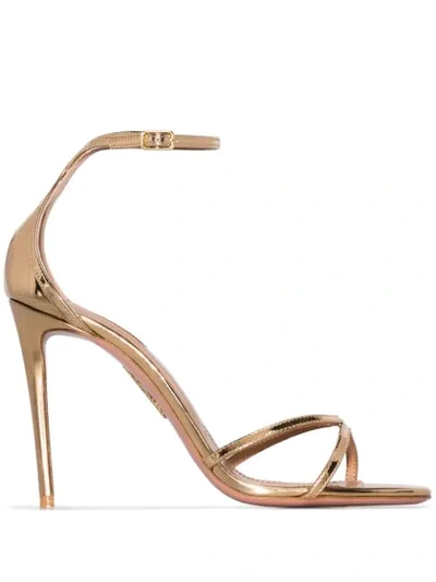 Aquazzura Very Purist 85 Metallic Leather Sandals In Gold