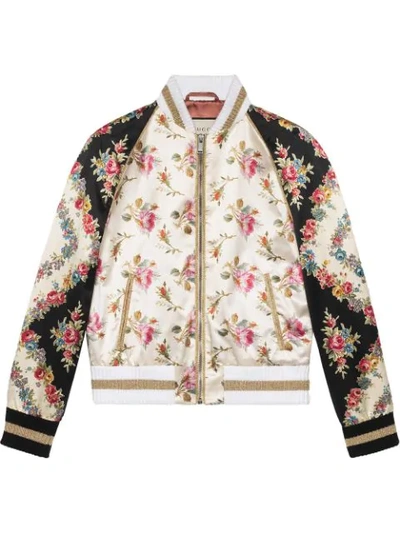 Gucci Appliquéd Floral-print Duchesse Silk-satin Bomber Jacket In Multicolor