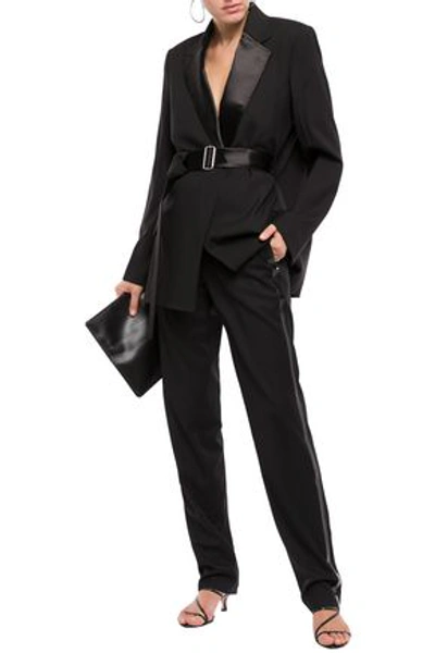Helmut Lang Satin-trimmed Wool-twill Tapered Pants In Black
