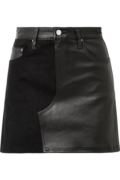 Amiri Paneled Leather And Denim Mini Skirt In Black